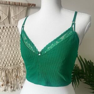 Aerie Ribbed Green Lace Bra Top